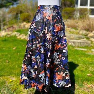 Zara Premium Leather Painted Abstract Floral Floor Length Maxi Skirt Size XS